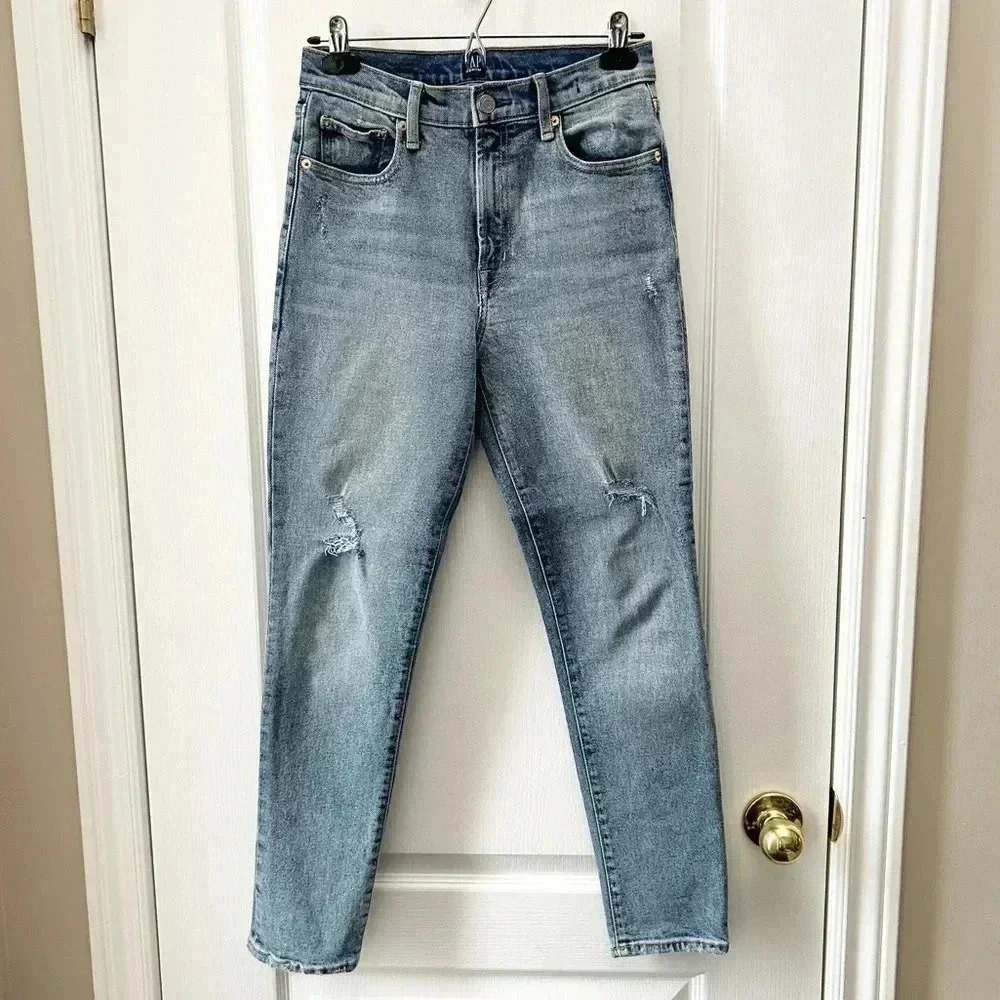 GAP High Rise True Skinny Ankle Jeans Distressed Denim Stretch Blue Size 25 - Picture 4 of 13